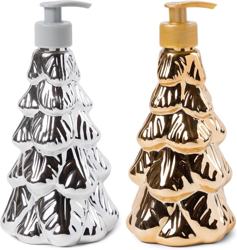 simple pleasures Metallic Christmas Tree Set of 2 Holiday Soap Dispenser with Scented Liquid Soap - Decorative Hand Pump Refillable Soap Dispensers for Kitchen and Bathroom Sinks - Image 3